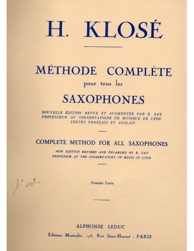 Klosè Metodo completo per sax Vol. 1°