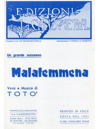 Malafemmena (Linea melodica e accordi)